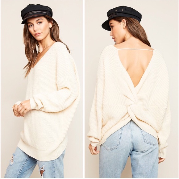 Sweaters - SOLD OUT CLEARANCE Ivory Twist Cross Back Oversized V Neck Sweater